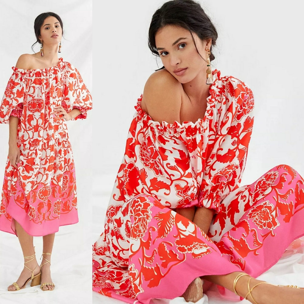 NWT Anthropologie Delfi Sasha Off the shoulder Maxi Dress